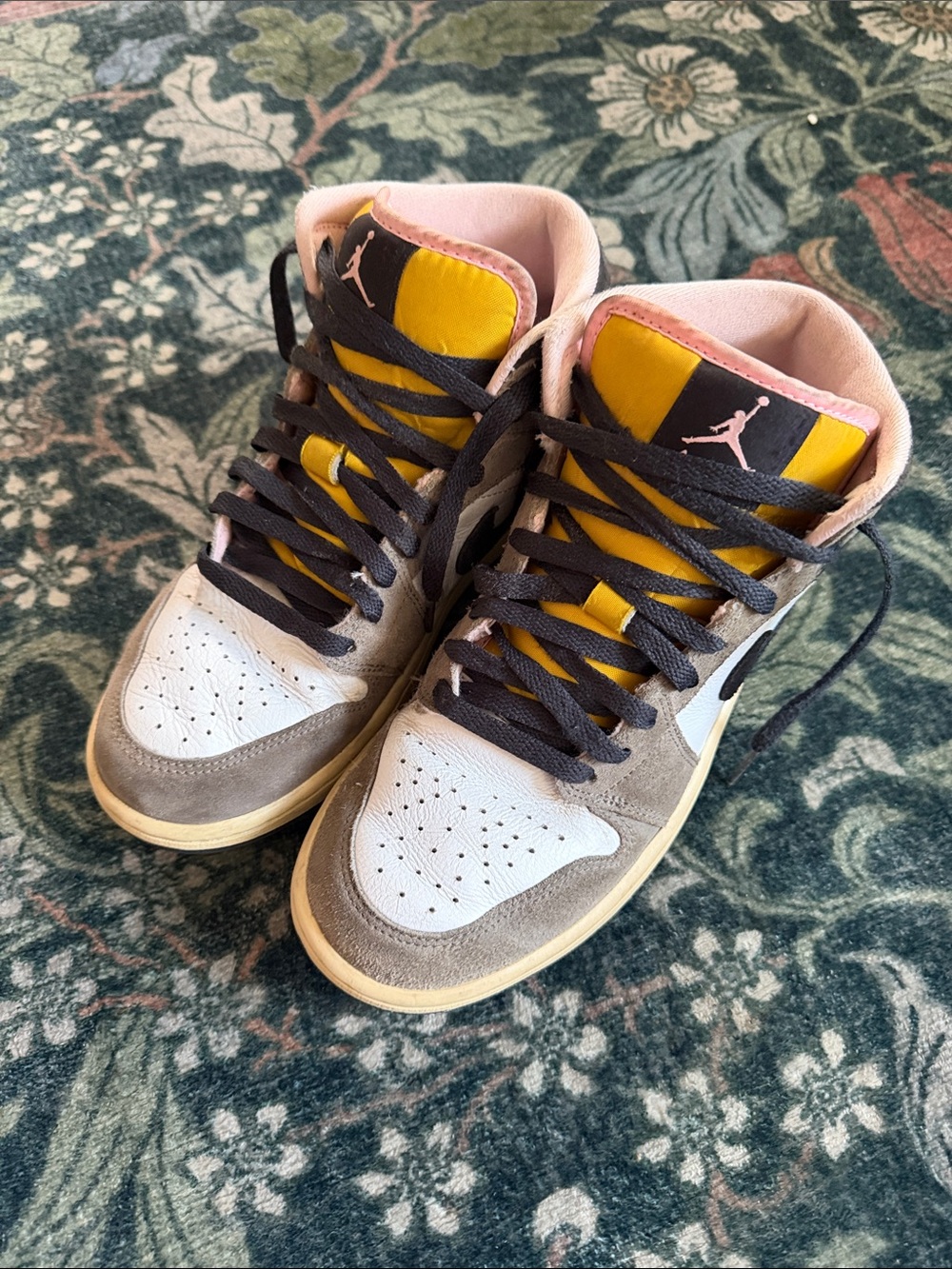 Jordan High-Top Sneakers in Yellow, Pink & Gray